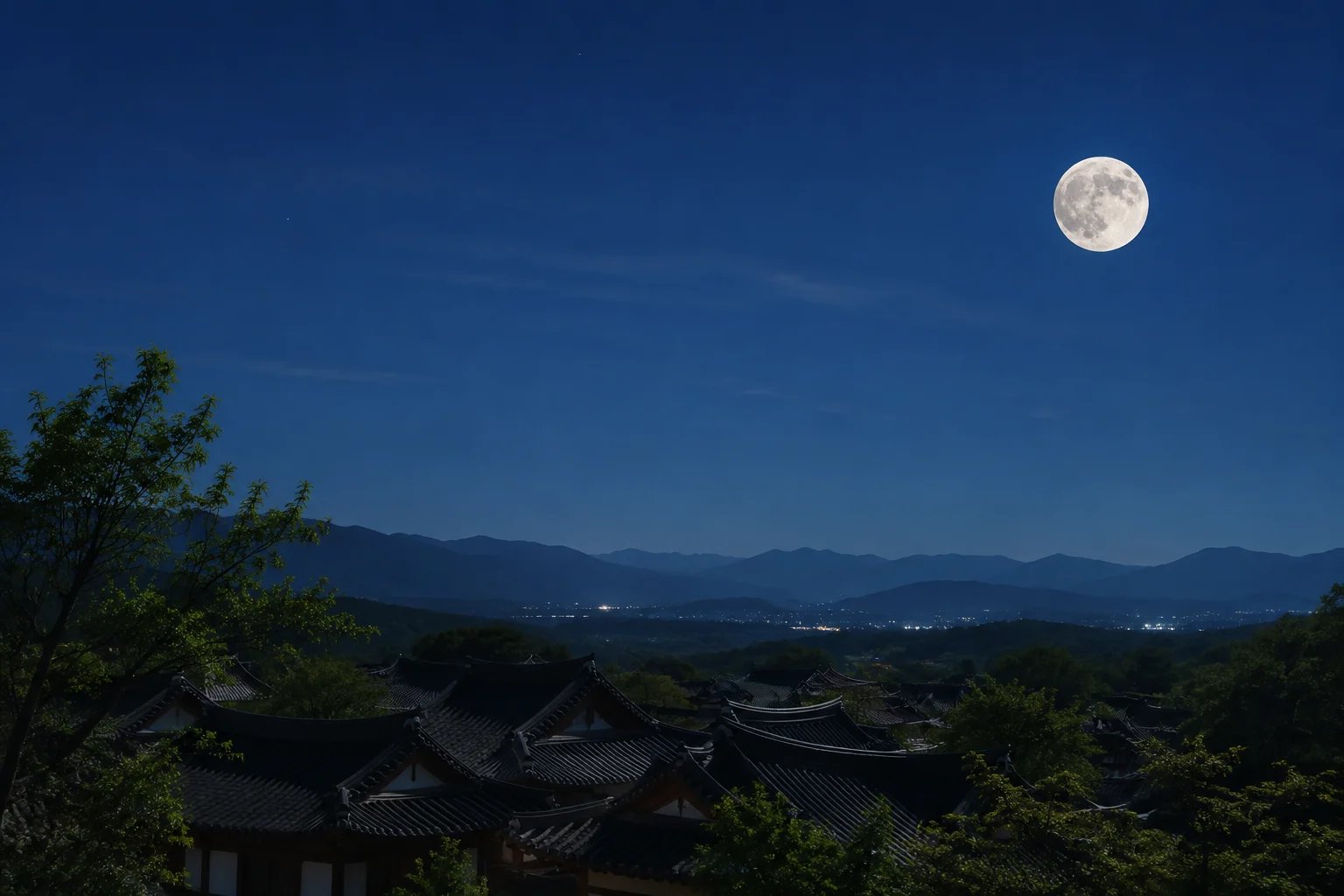 2029년 5월 보름달 안내용 AI 생성 풍경. 실제 관측 사진 아님.