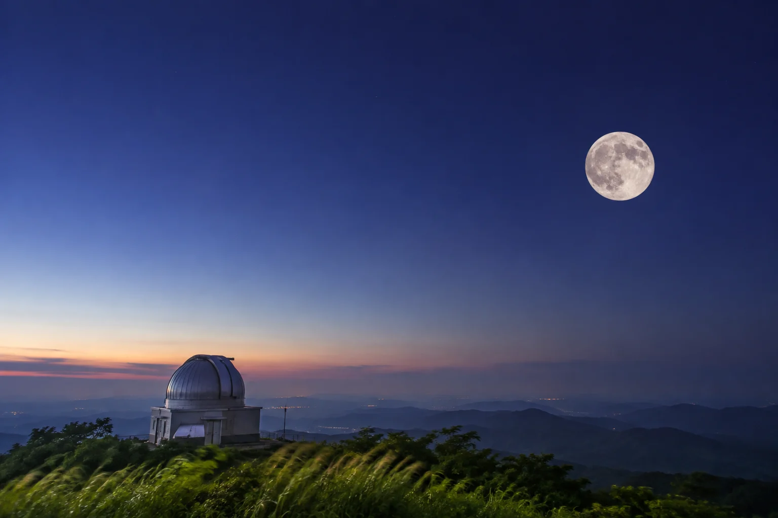 2033년 5월 보름달 안내용 AI 생성 풍경. 실제 관측 사진 아님.