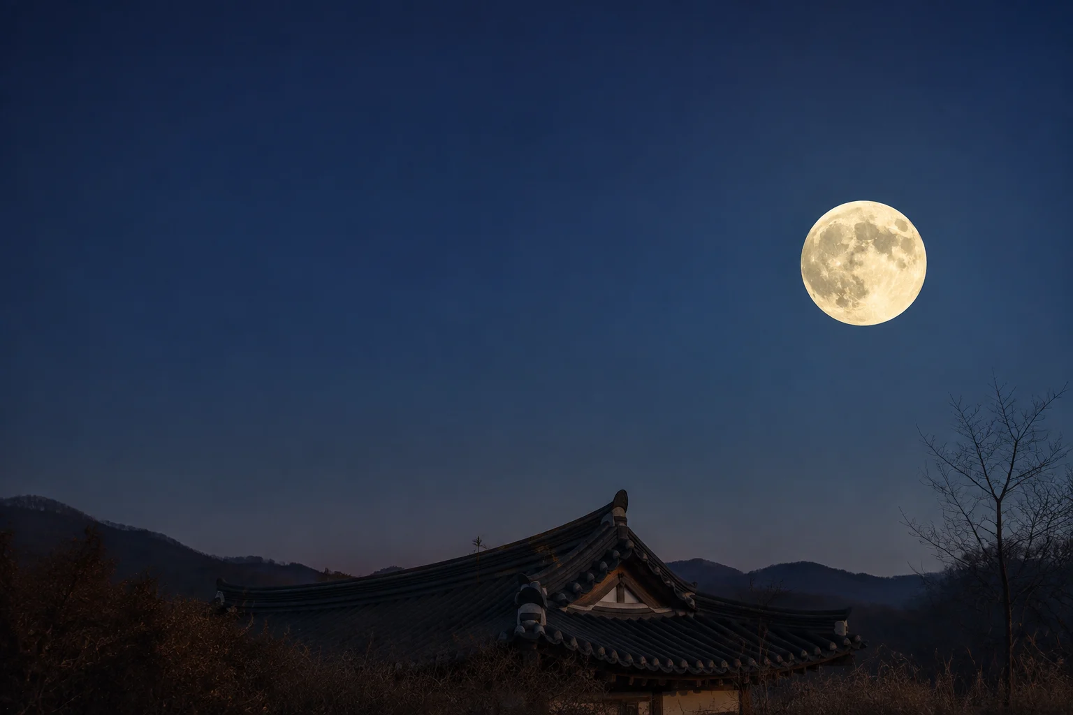 2035년 11월 보름달 안내용 AI 생성 풍경. 실제 관측 사진 아님.