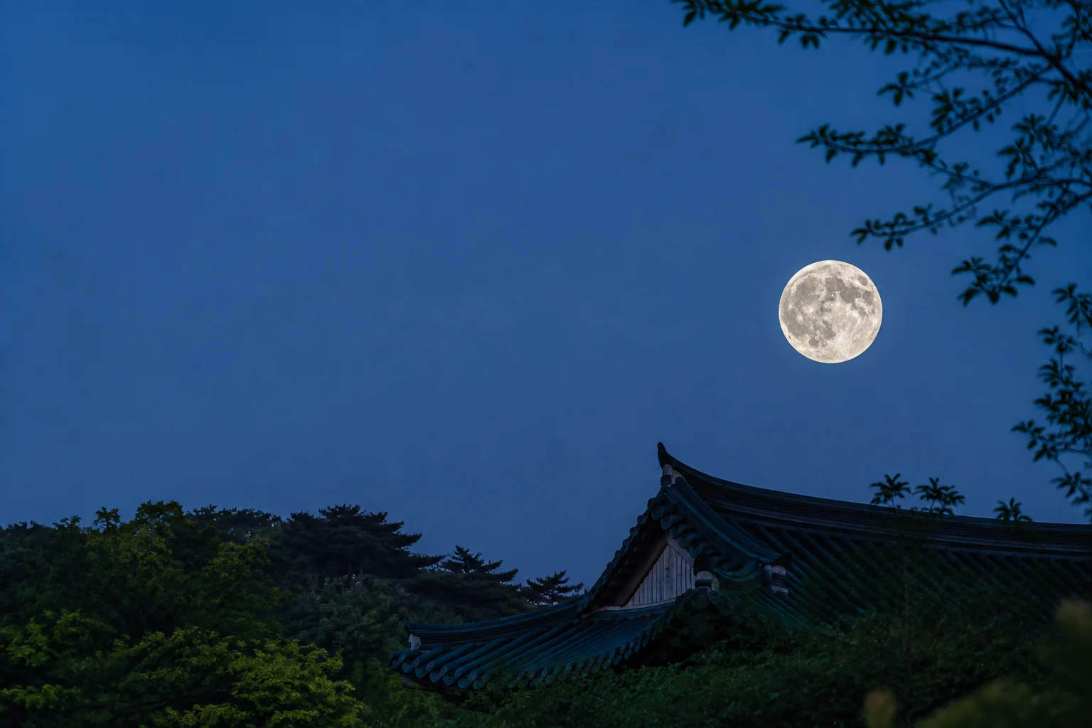 2046년 6월 보름달 안내용 AI 생성 풍경. 실제 관측 사진 아님.