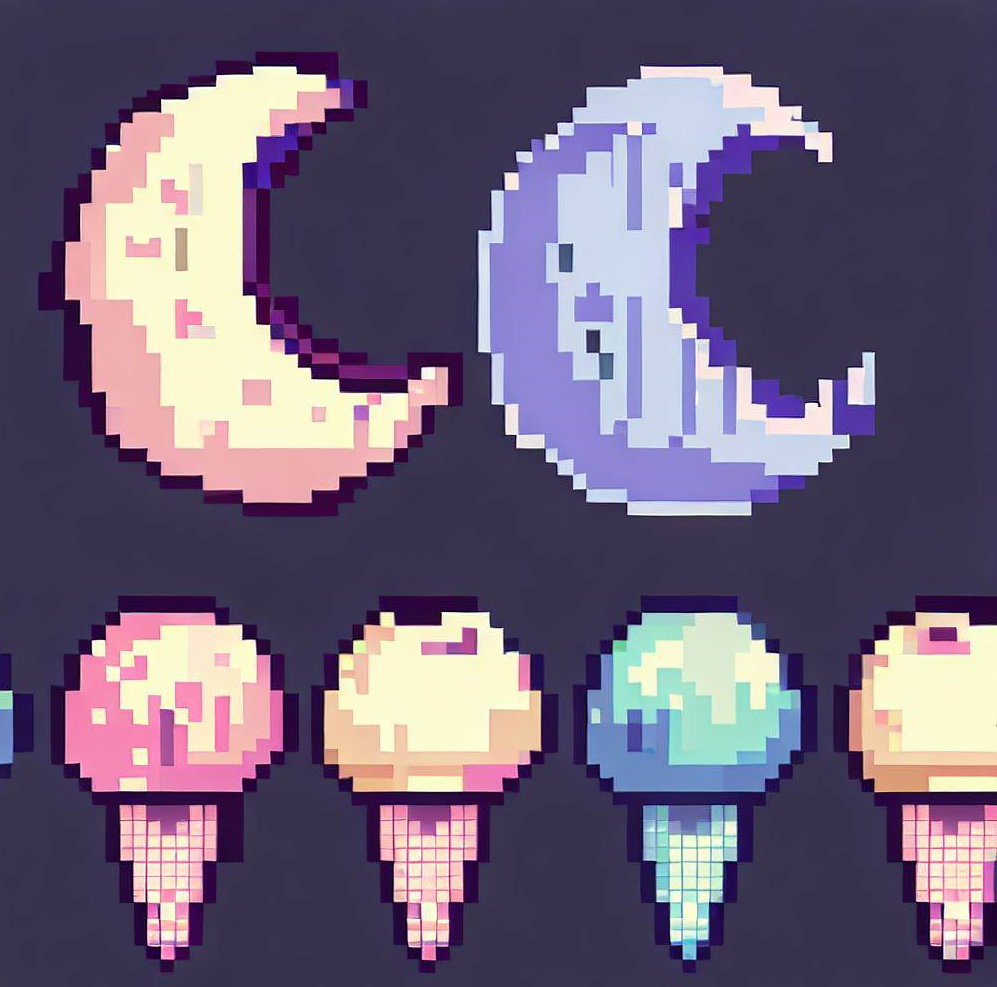 Moon-shaped ice cream, pixel art